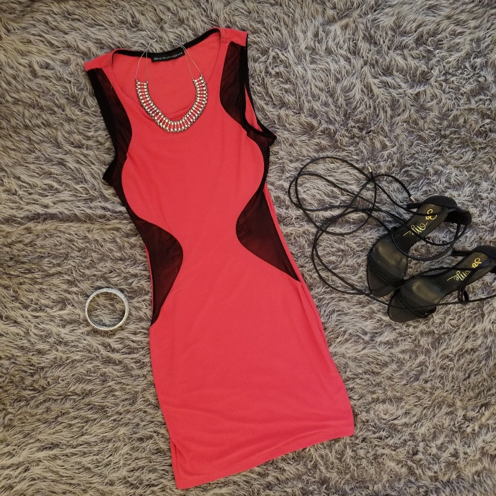 Symphony Red Dress w/Black Mesh Cutouts